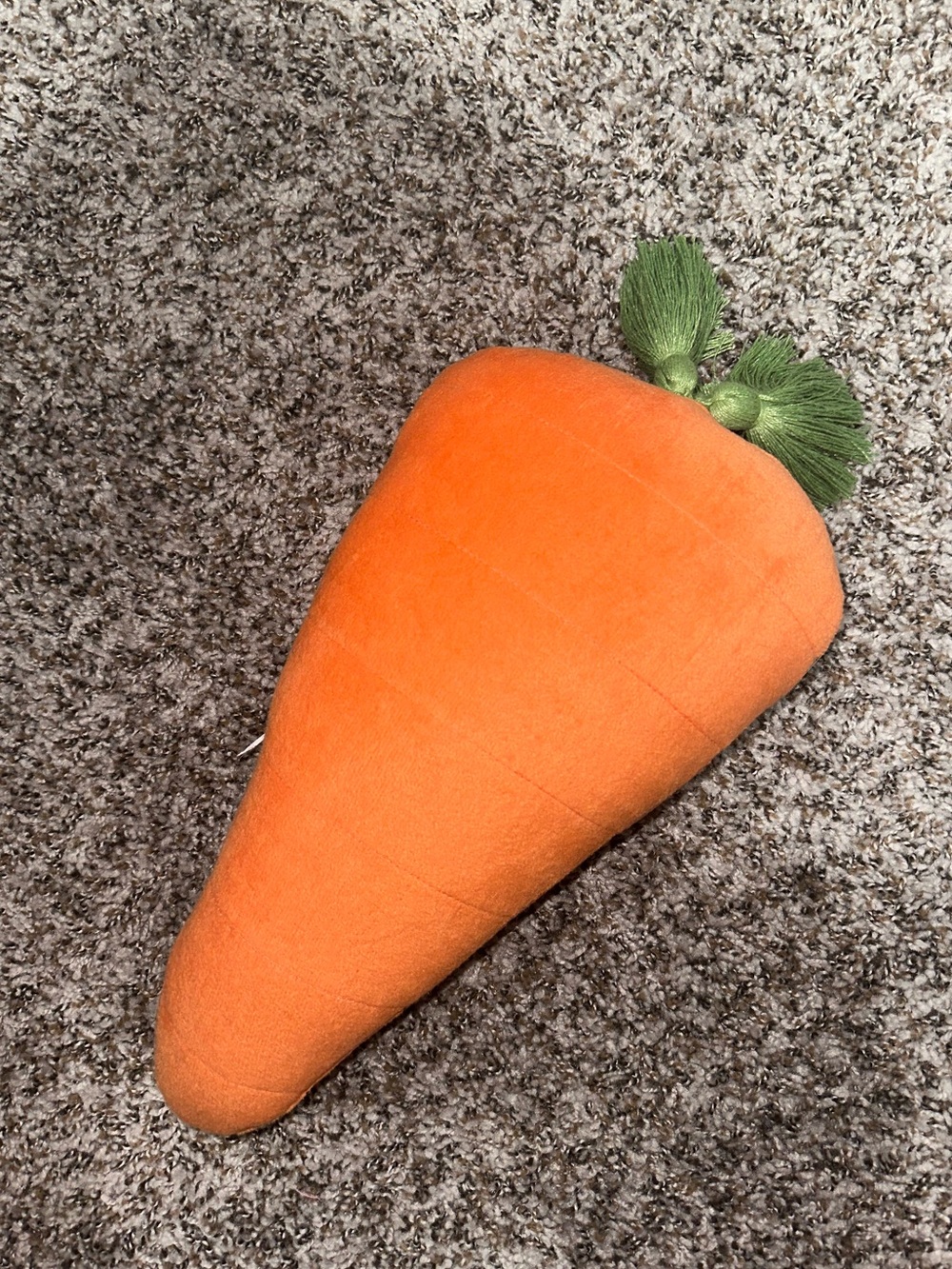 Carrot-Shaped Plush Pillow in Bright Orange with Green Top